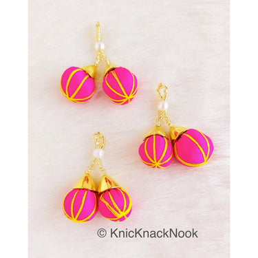 Fuchsia Pink Tassels Art Silk Fabric Balls Bunch, Latkan, Embellishments
